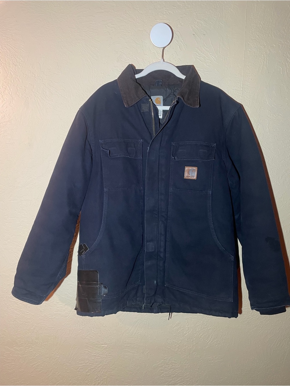 Carhartt J140 Black Sandstone Quilted Flannel-Lined Jacket With Corduroy Collar